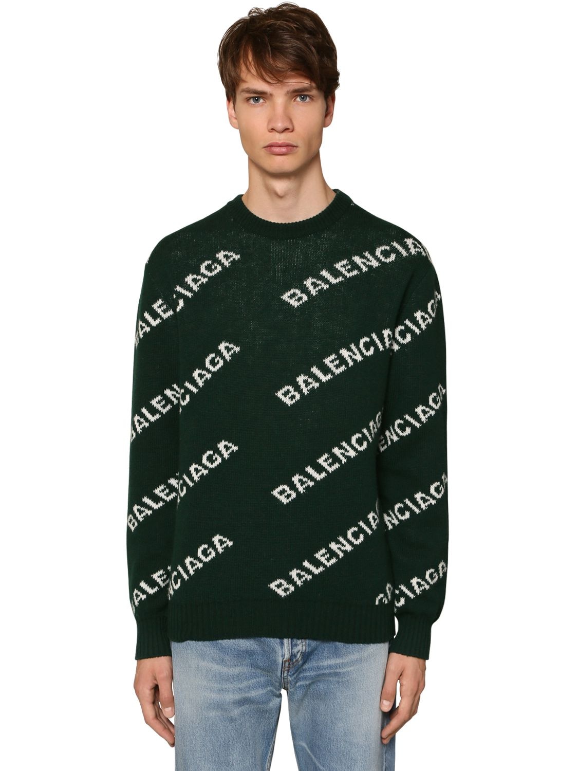 BALENCIAGA 通身LOGO提花羊毛毛衣,71IOFW044-MZA2NW2