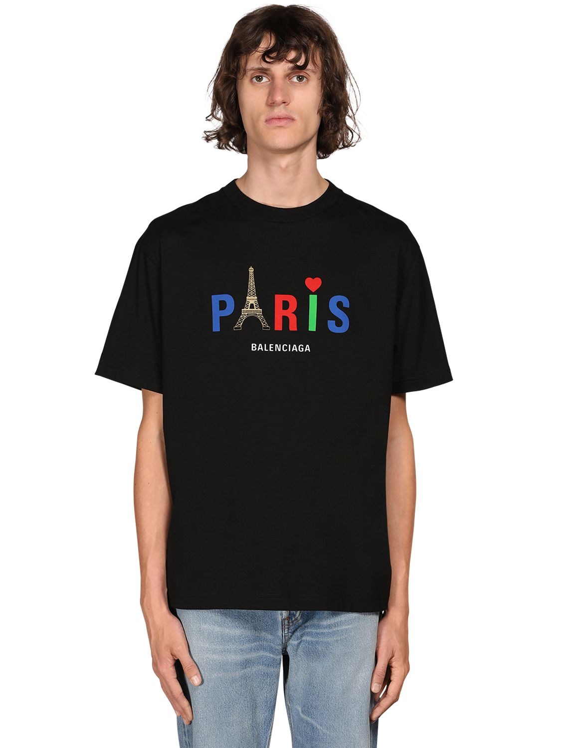 BALENCIAGA “PARIS”LOGO刺绣纯棉T恤,71IOFW049-MTAWMA2