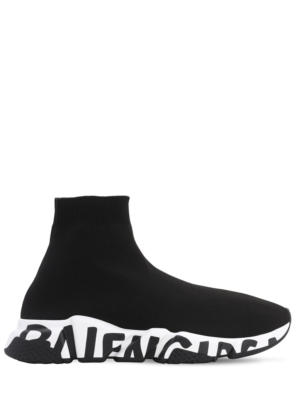 Shop Balenciaga Speed Graffiti Knit Sock Runner Sneakers In Black,white