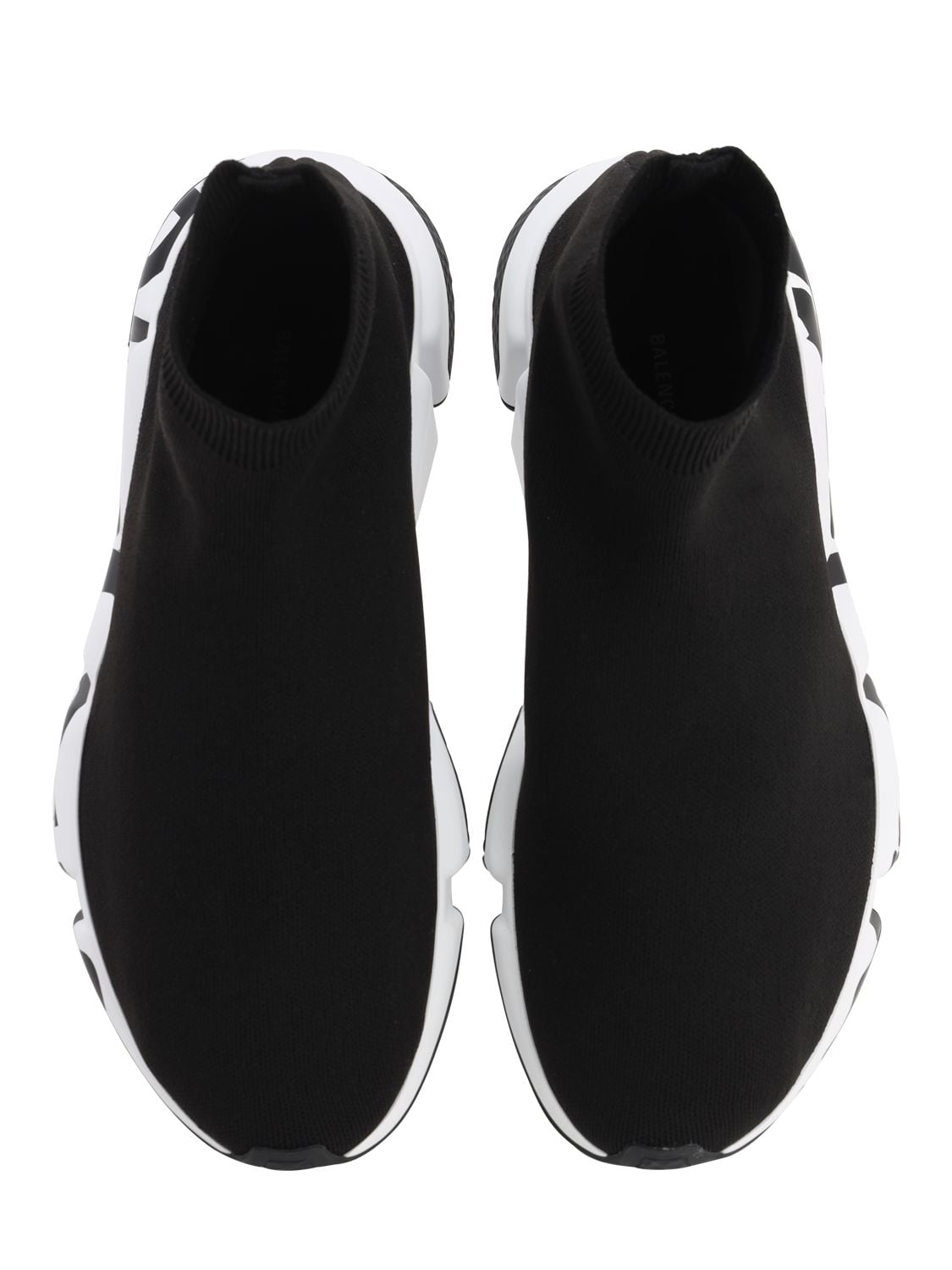 Shop Balenciaga Speed Graffiti Knit Sock Runner Sneakers In Black,white