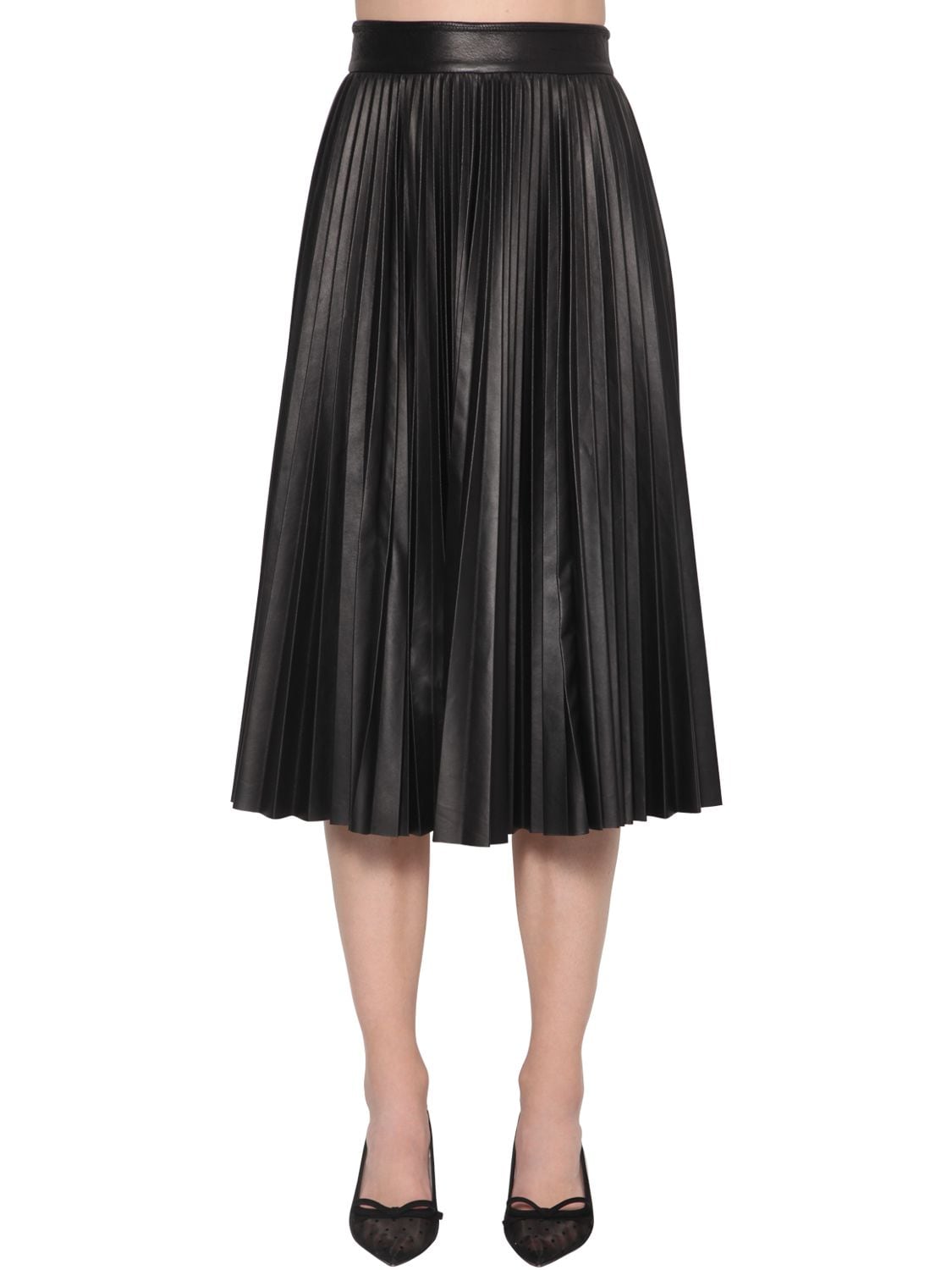 RED VALENTINO PLEATED A-LINE LEATHER MIDI SKIRT,71IP25011-ME5P0