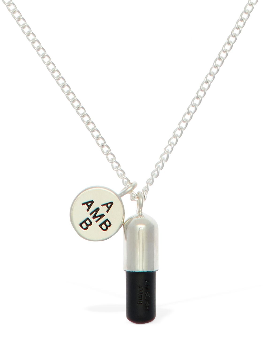 Ambush Logo & Pill Charm  Long Chain Necklace In Silver,black