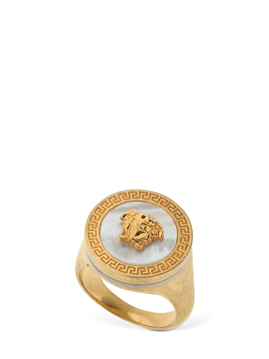 Versace Icon Medusa Ring W/ Mother Of Pearl In Gold,pearl
