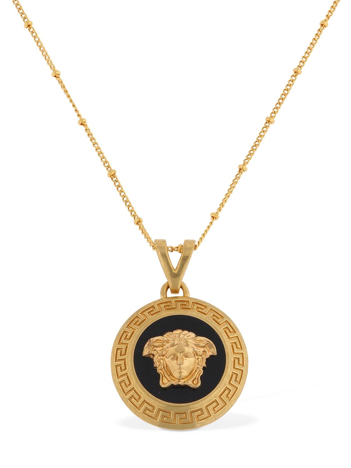 Versace 珐琅美杜莎icon长款项链 In Gold,black