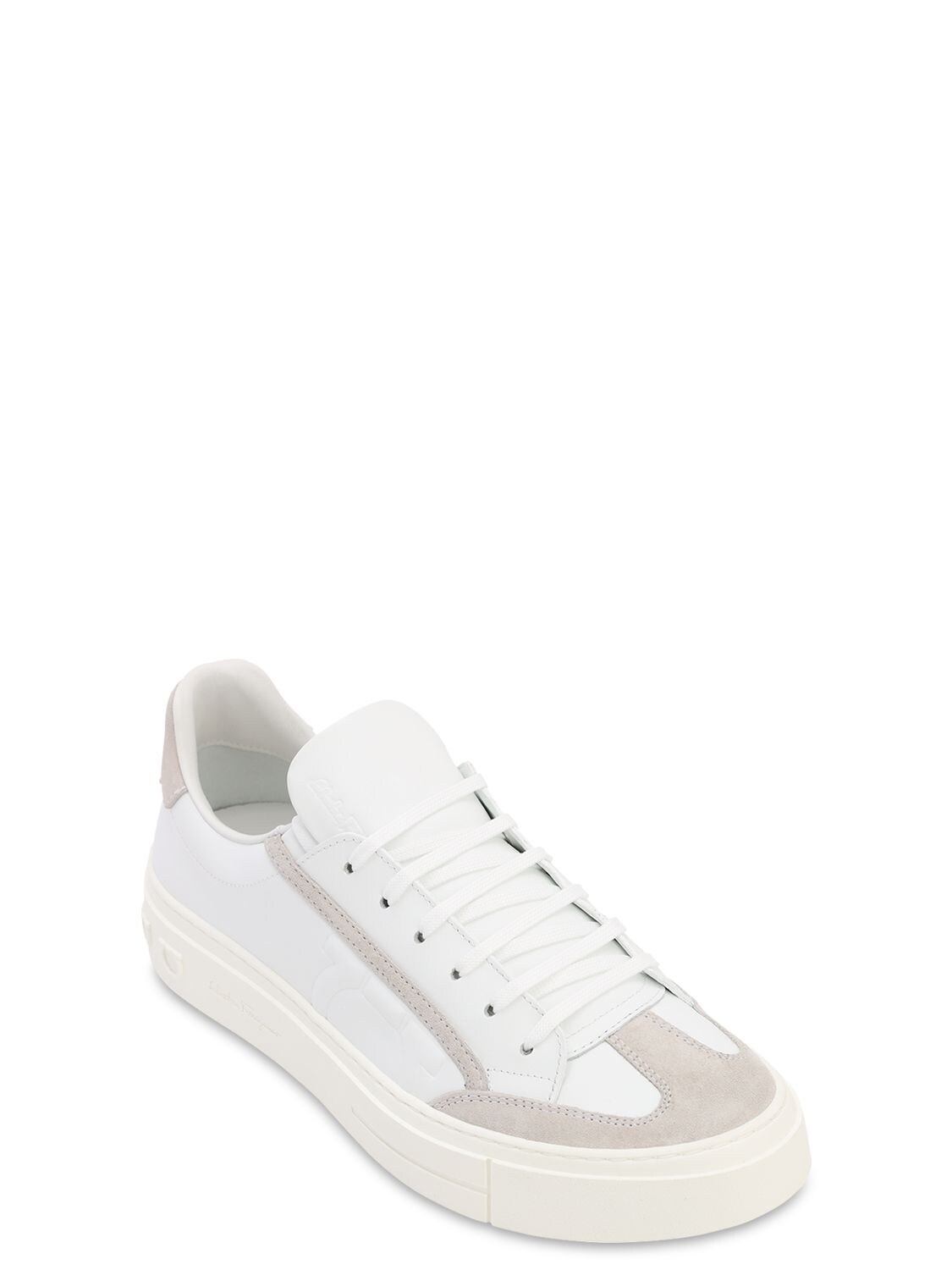 Salvatore Ferragamo Men's Borg Low-top Leather Sneakers In White | ModeSens
