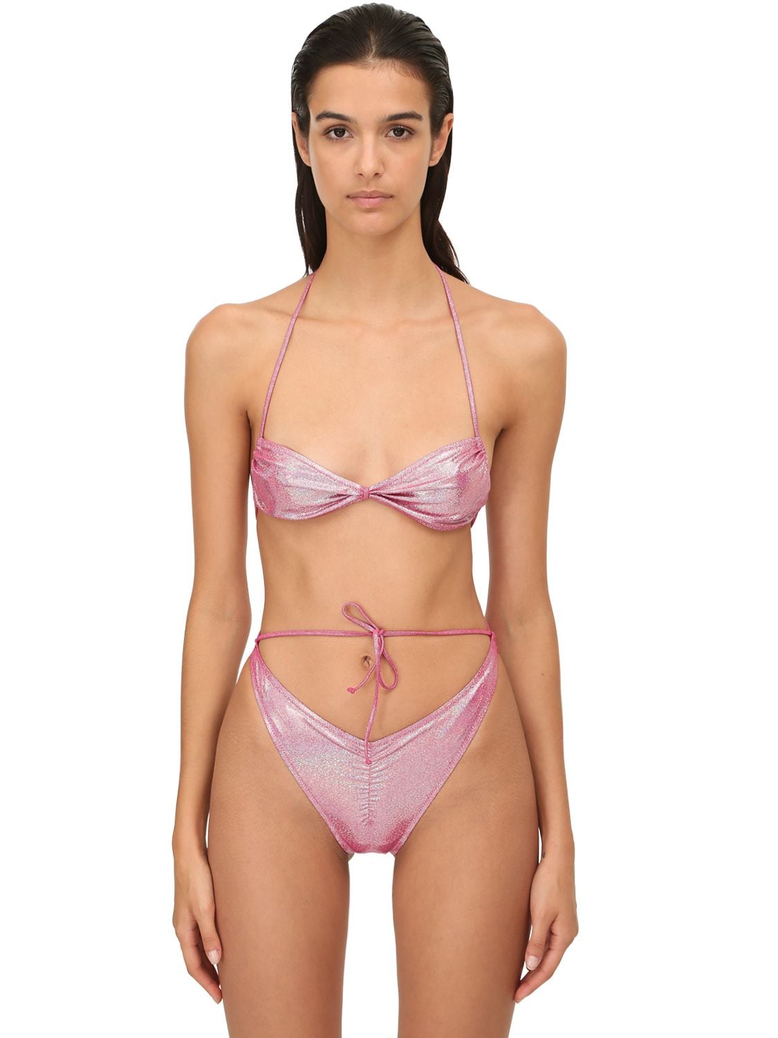 Alessandra Rich Glitter Lycra Bikini In Pink ModeSens