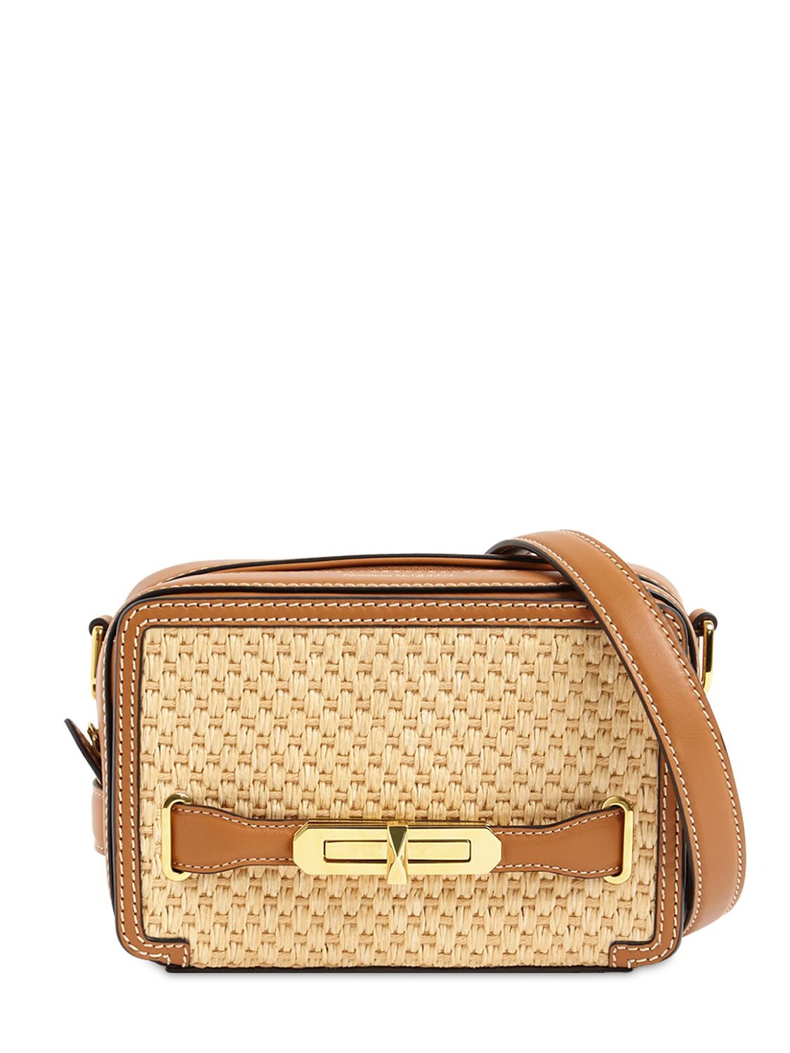 Alexander Mcqueen Myth Woven Viscose & Leather Bag In Natural