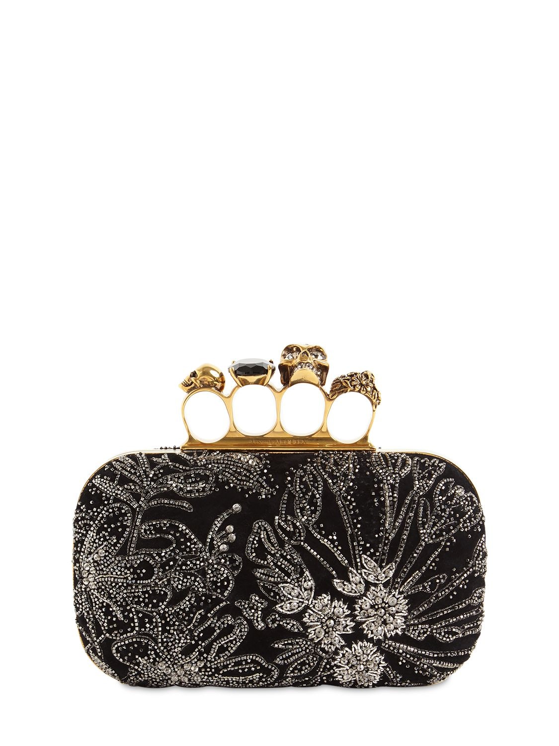 ALEXANDER MCQUEEN 4-RING EMBELLISHED LEATHER CLUTCH,71IRL6015-ODQ5MA2