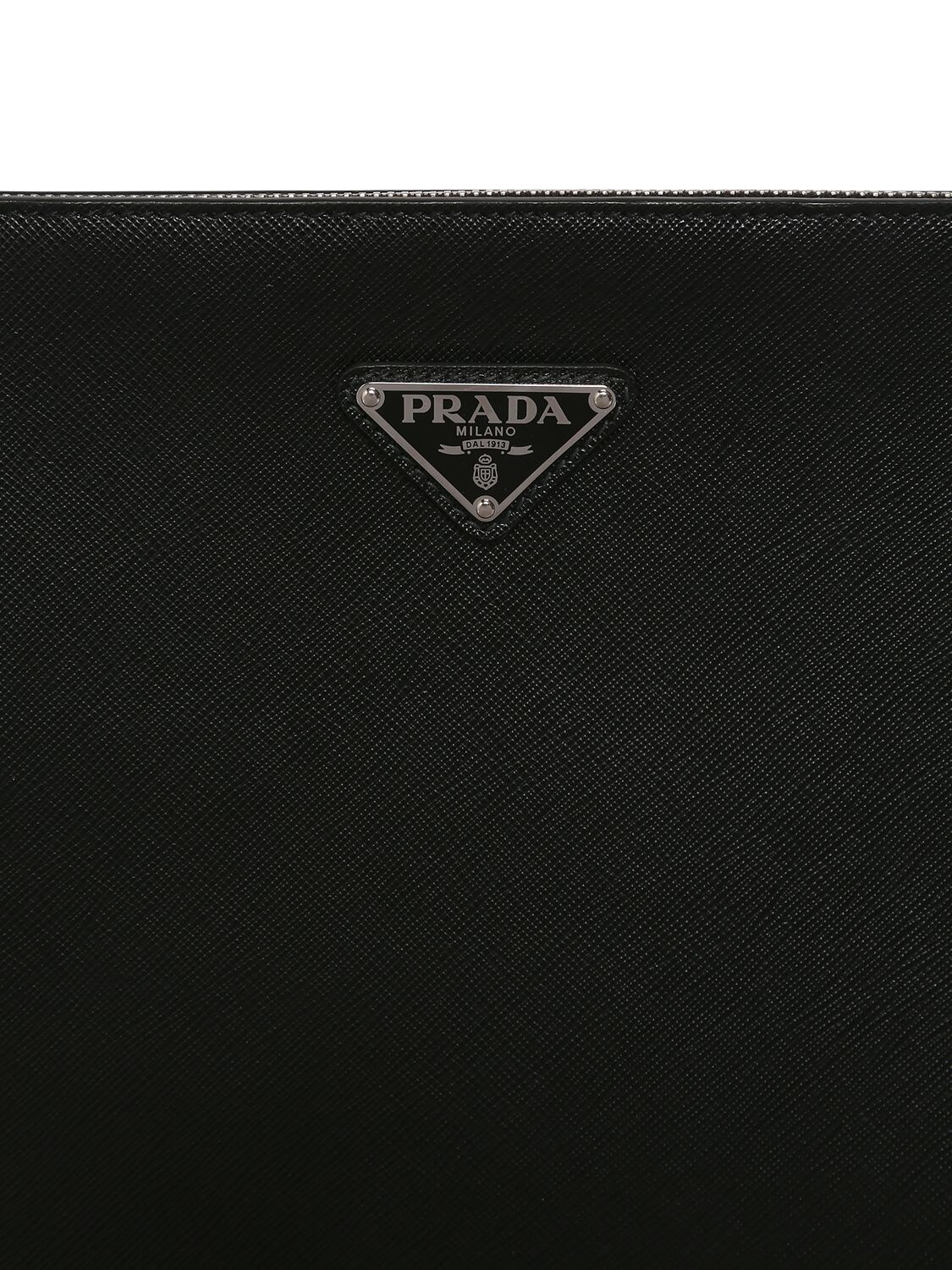 Shop Prada Zip Around Saffiano Leather Pouch W/logo In Schwarz