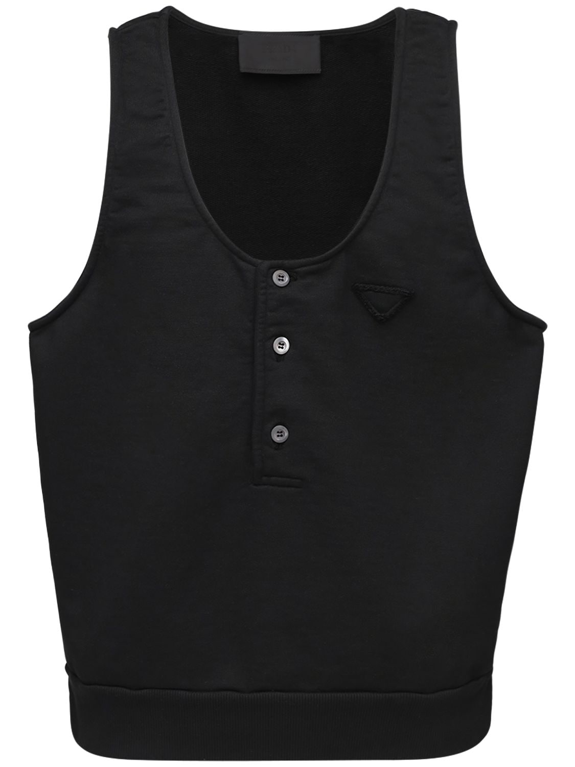 Prada Logo Cotton Jersey Tank Top In Black