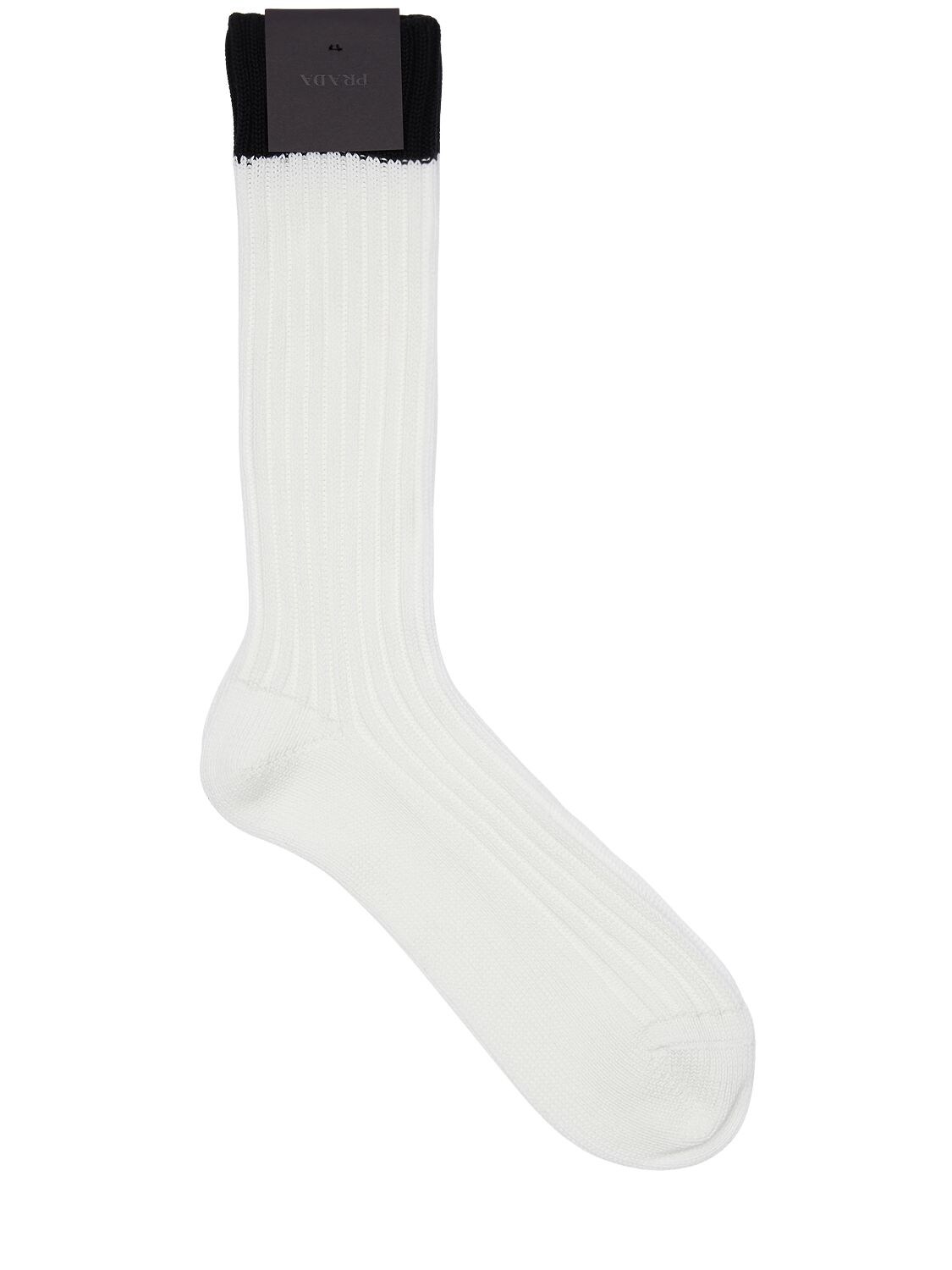 Prada Two Tone Cotton Socks In White,black