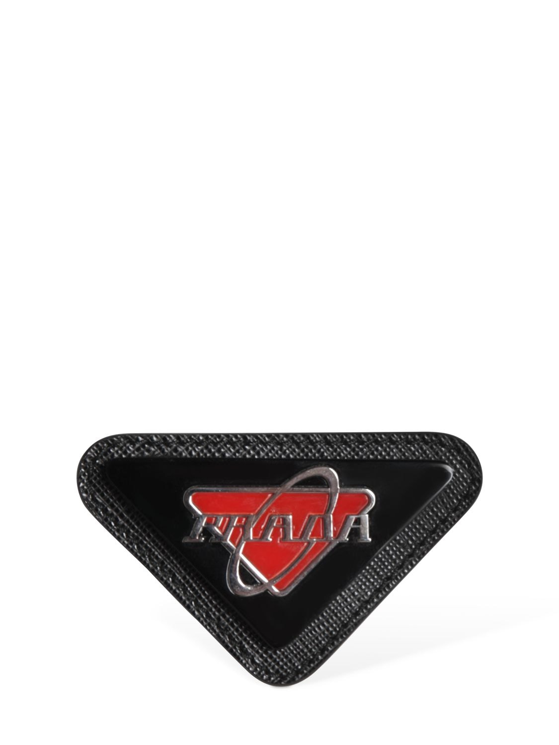 Prada Logo Saffiano Leather Pin In Black,red