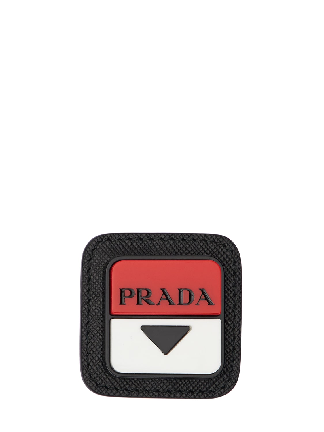 Prada Logo Plastic Saffiano Leather Pin In Black,red