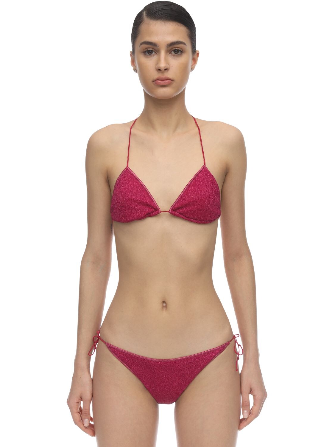 Oséree Swimwear Lumière Lurex & Lycra Triangle Bikini In Fuchsia