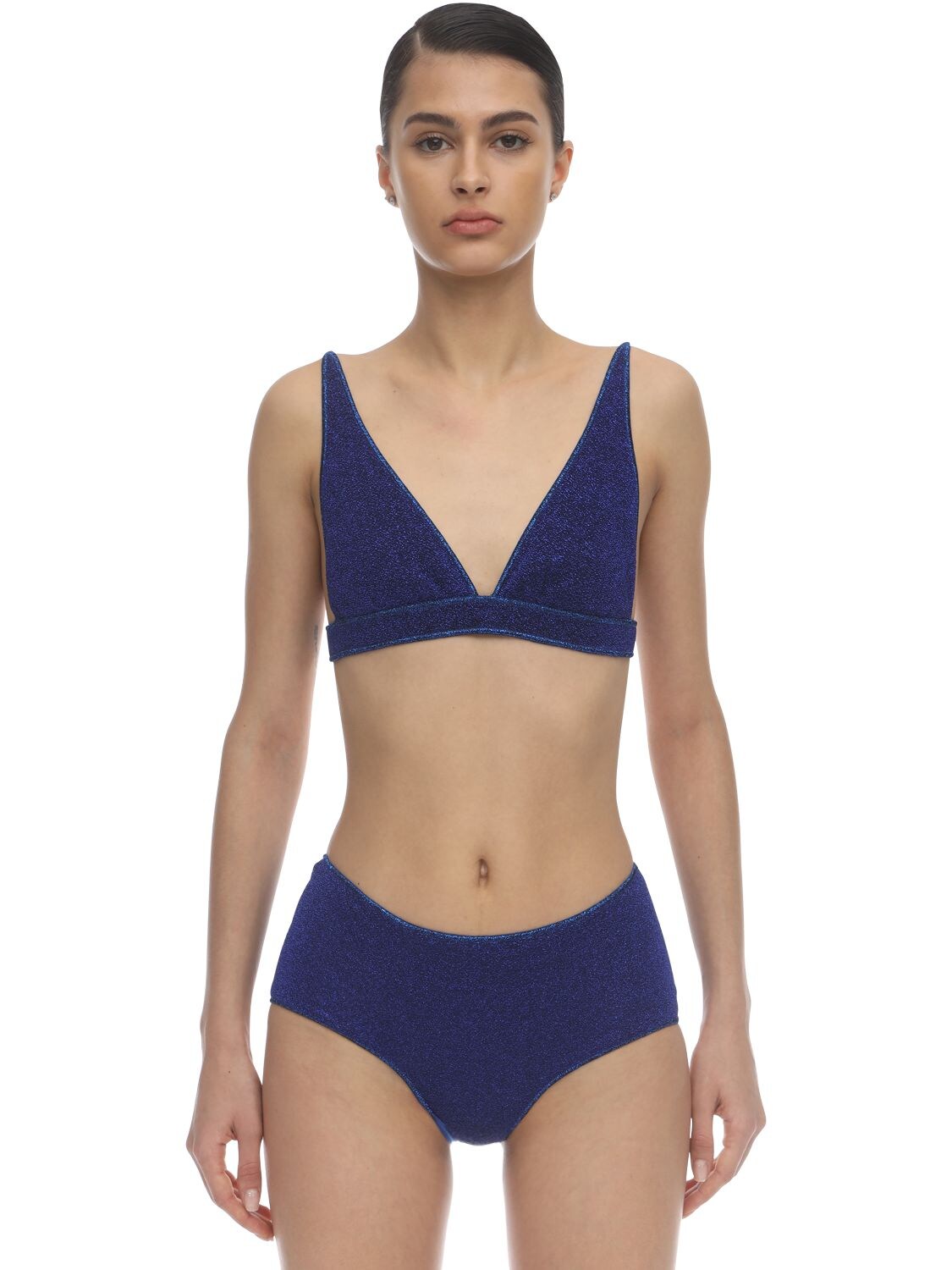 Oséree Swimwear V-triangle Lurex & Lycra Bikini Set In Blue