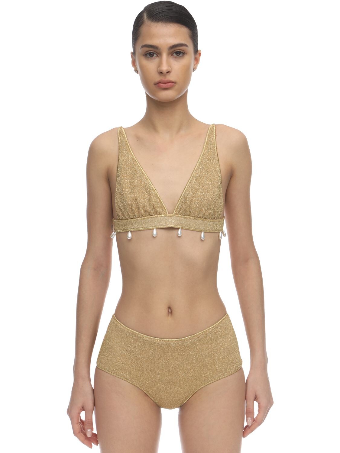 Oséree Swimwear 70s Pearls Lurex & Lycra Bikini In Gold