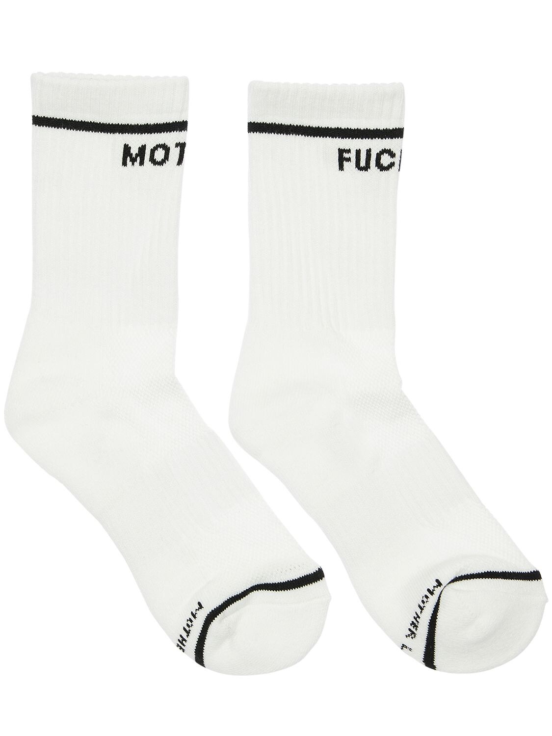 Mother Fucker Intarsia Cotton Socks In White,black