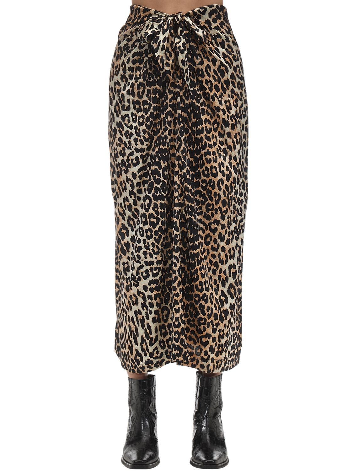 leopard print silk midi skirt