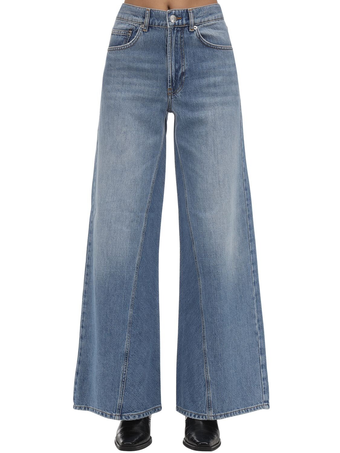 Ganni Wide Leg Cotton Denim Jeans In Light Blue