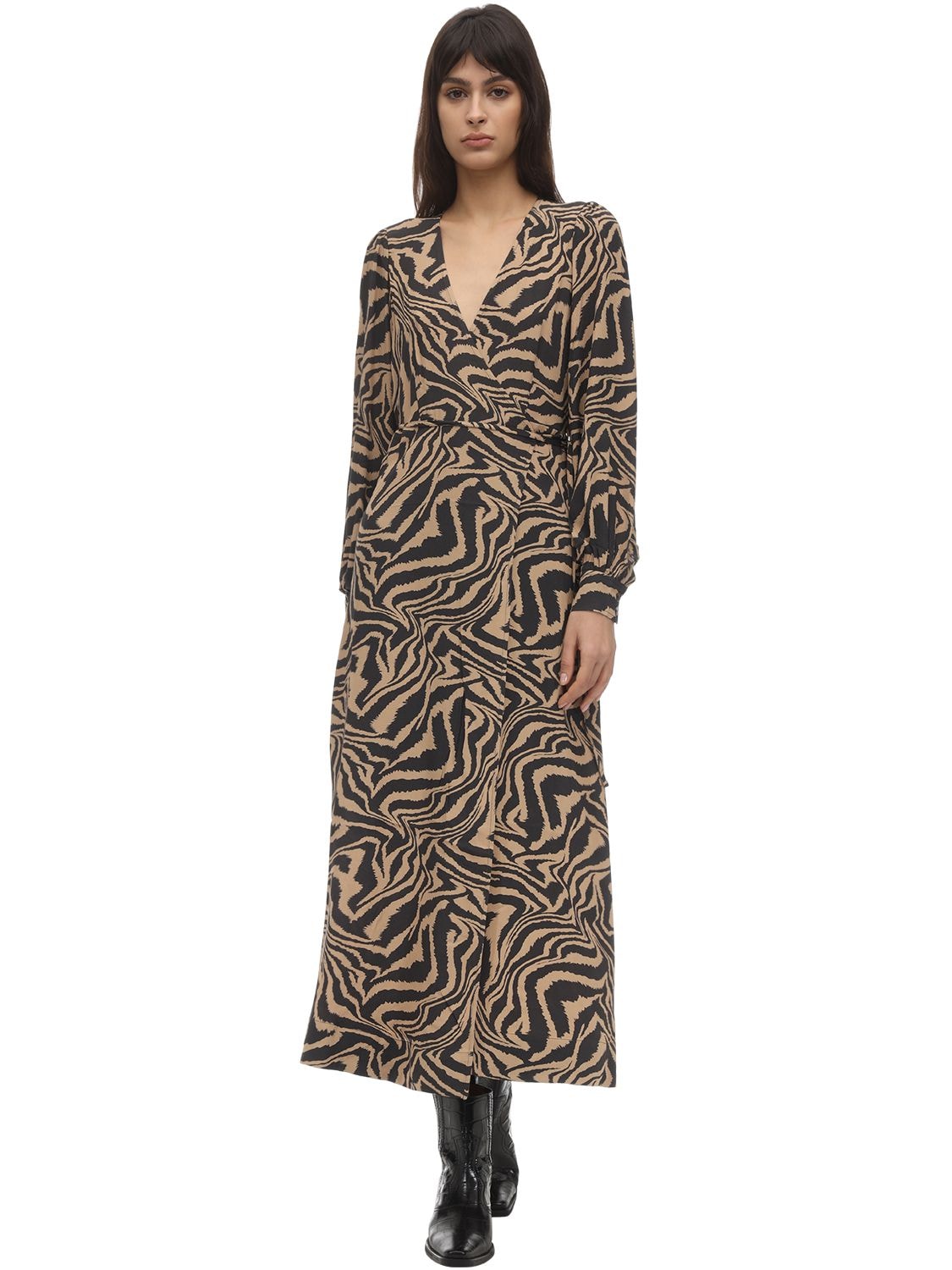 ganni printed wrap dress