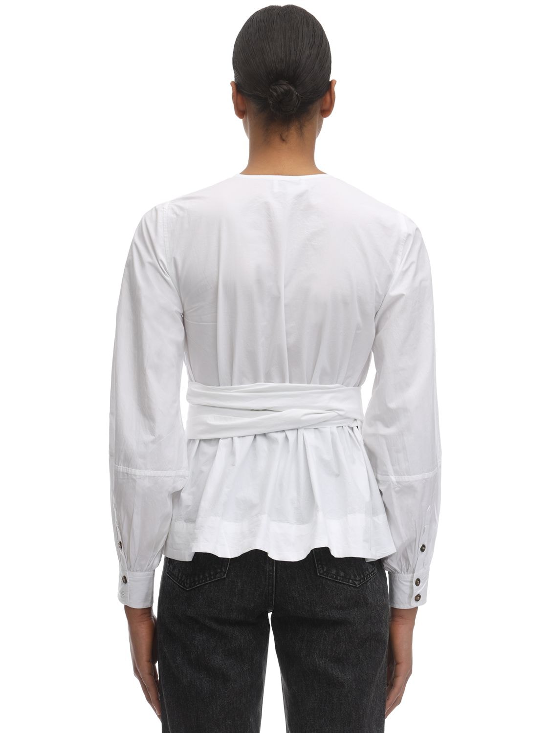 ganni cotton poplin wrap shirt