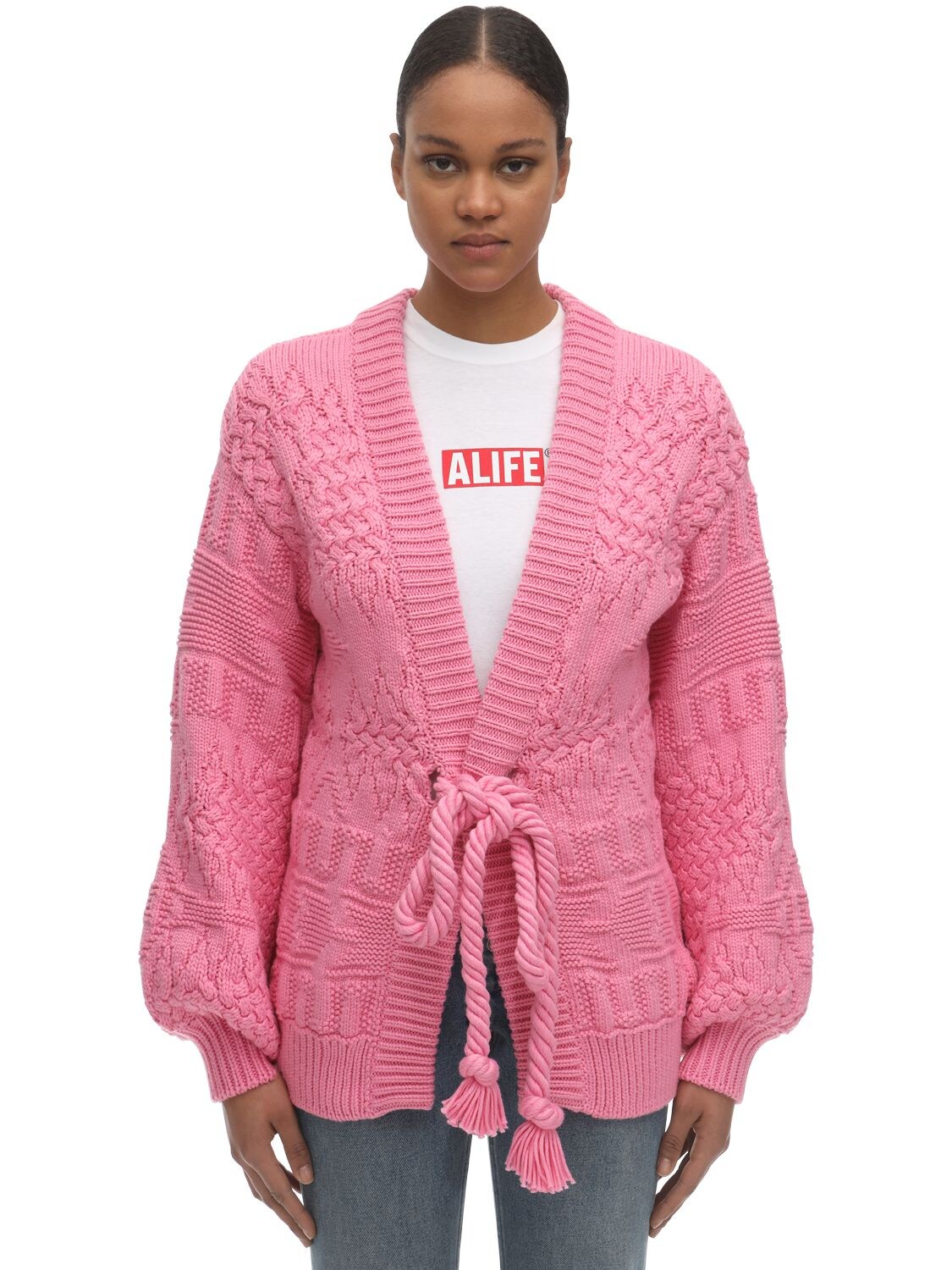 Alanui 混纺棉针织开衫 In Pink