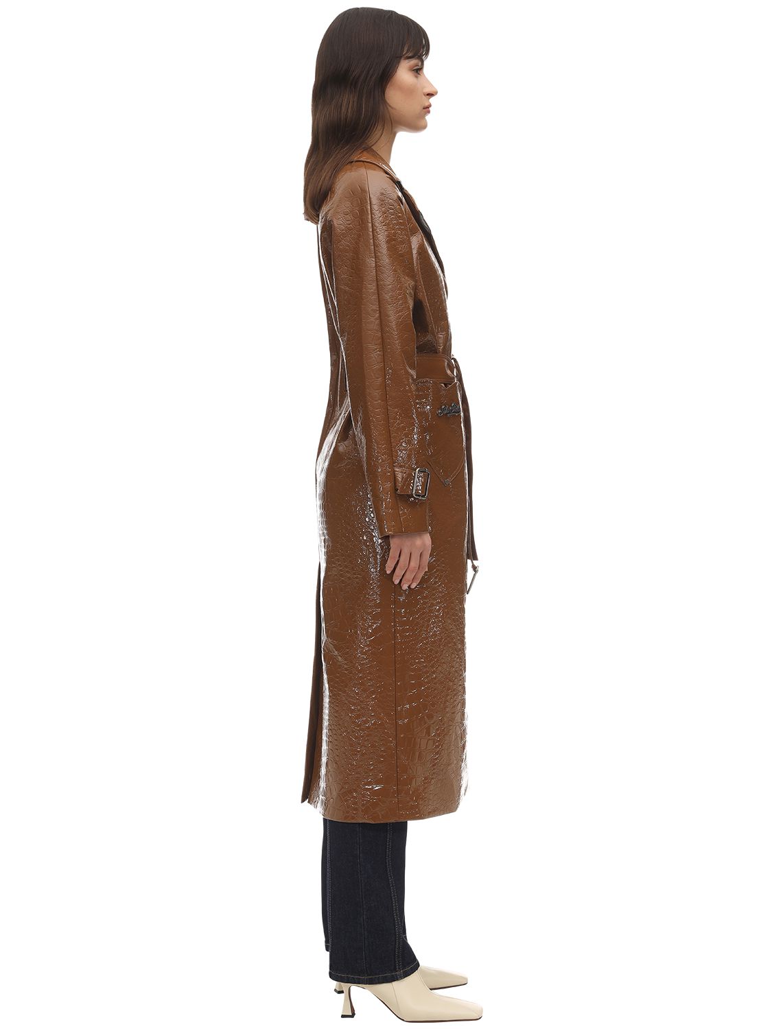 SAKS POTTS CROC FAUX PATENT LEATHER TRENCH COAT