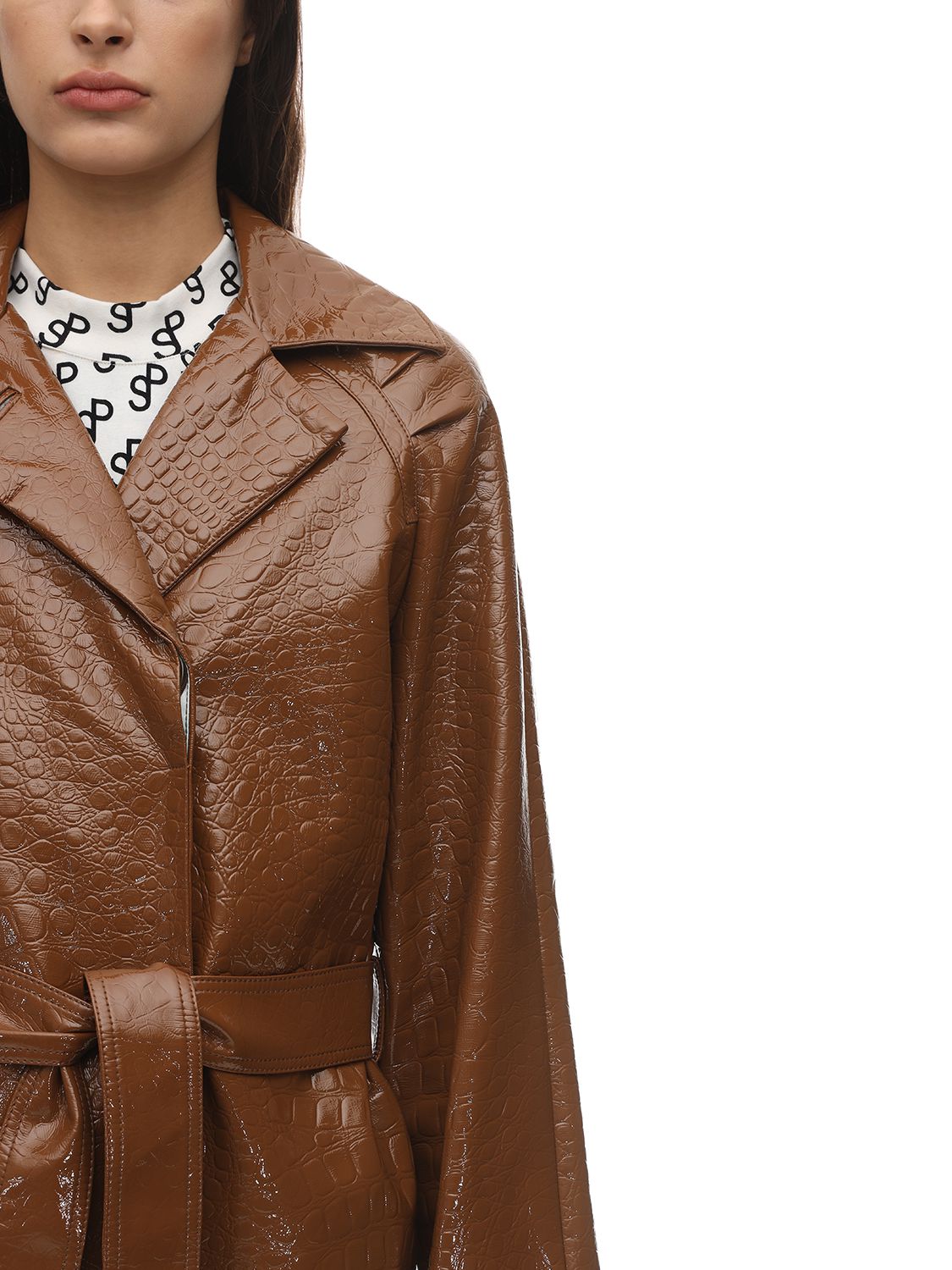 SAKS POTTS CROC FAUX PATENT LEATHER TRENCH COAT