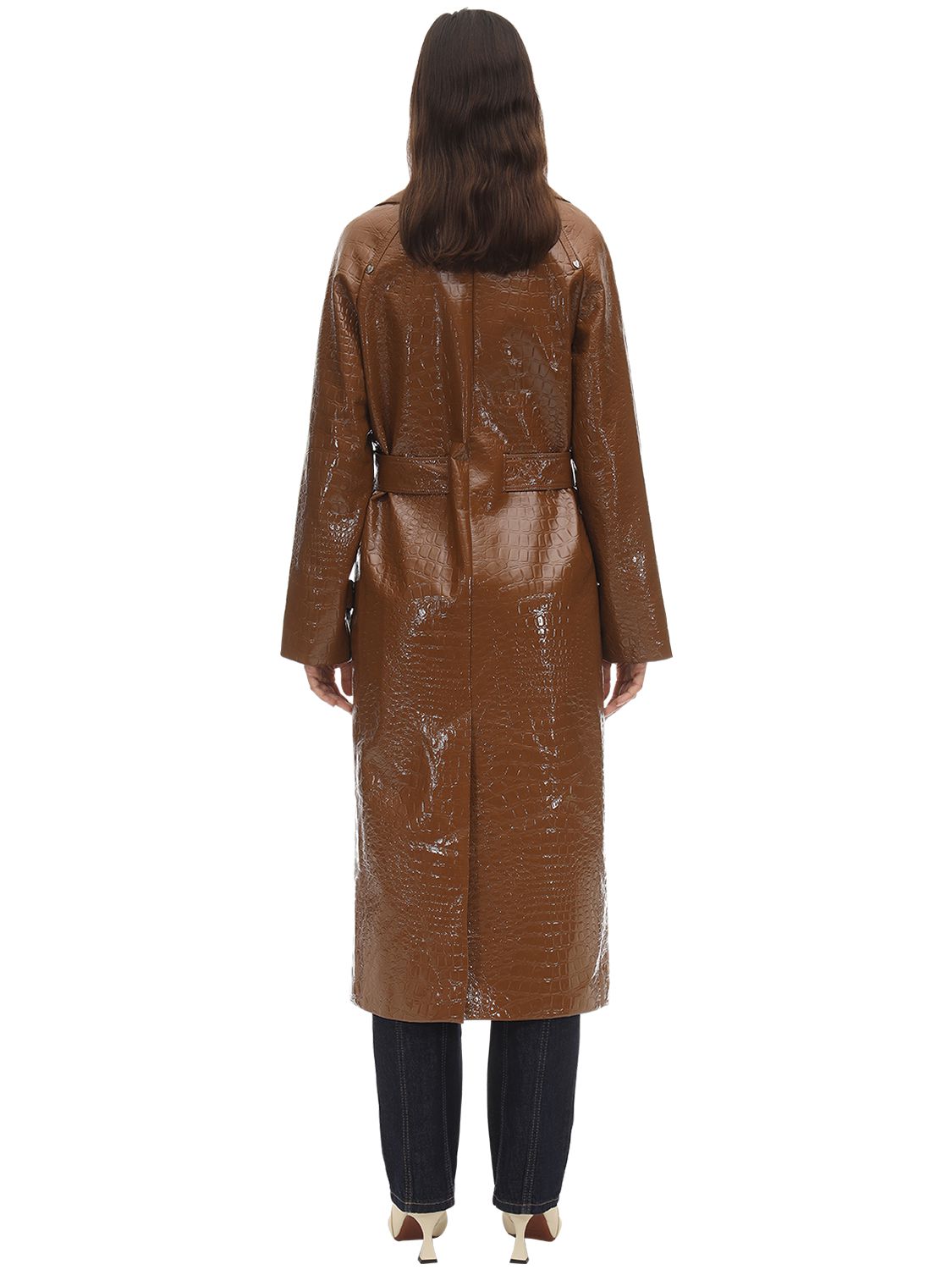 SAKS POTTS CROC FAUX PATENT LEATHER TRENCH COAT