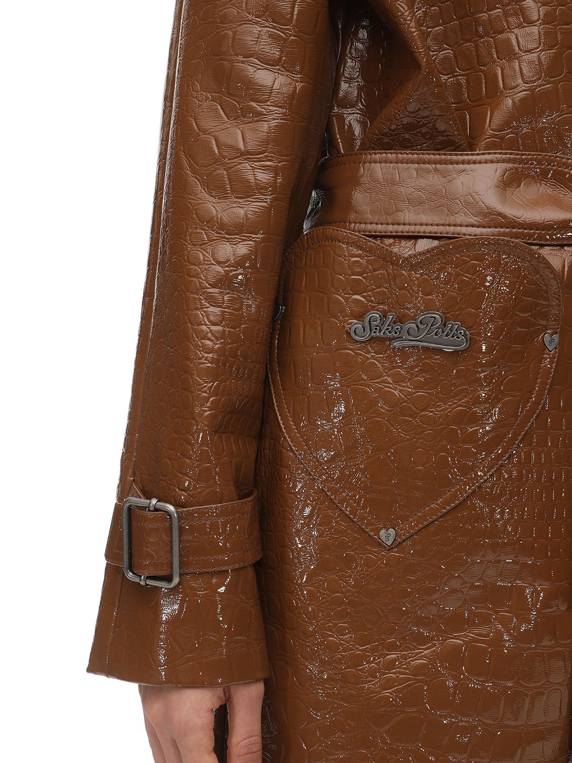 SAKS POTTS CROC FAUX PATENT LEATHER TRENCH COAT