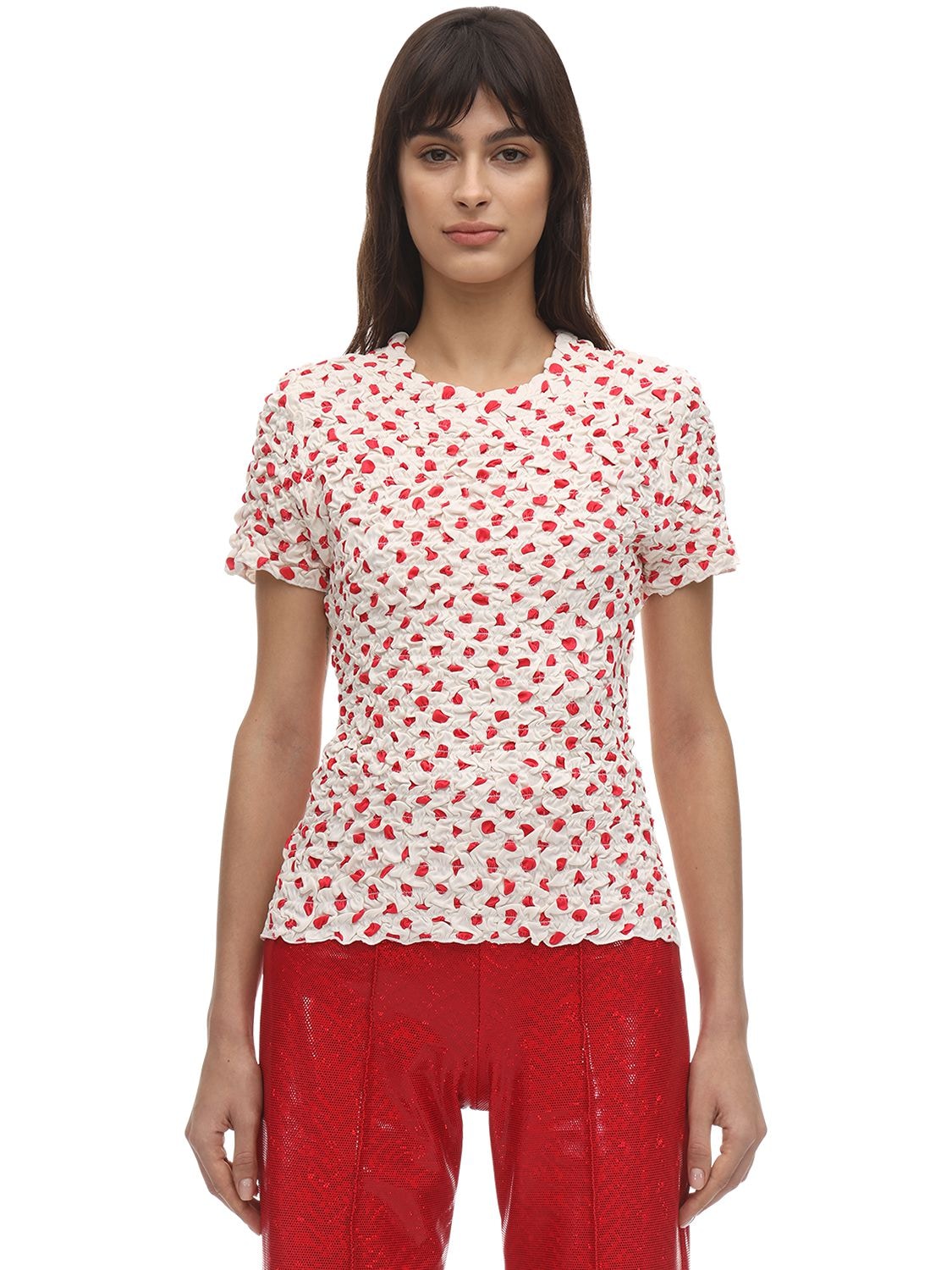 Saks Potts Chica Polka Dot Gathered T-shirt In White,red