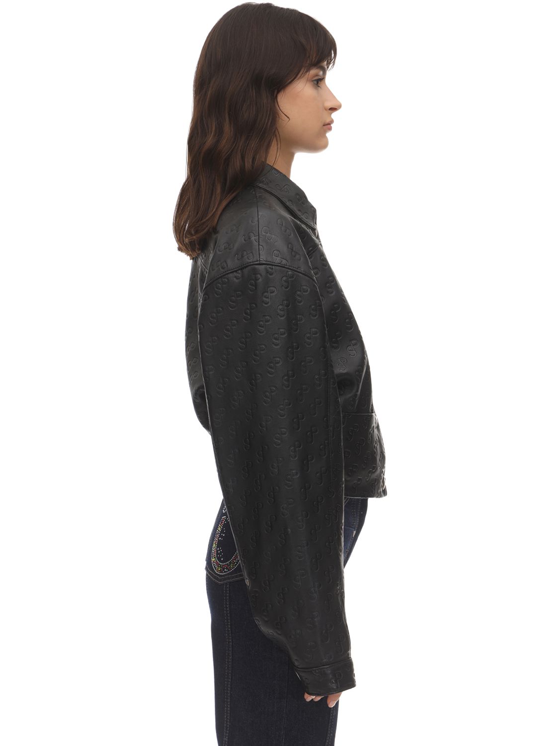 SAKS POTTS PERLA LOGO EMBOSSED LEATHER JACKET