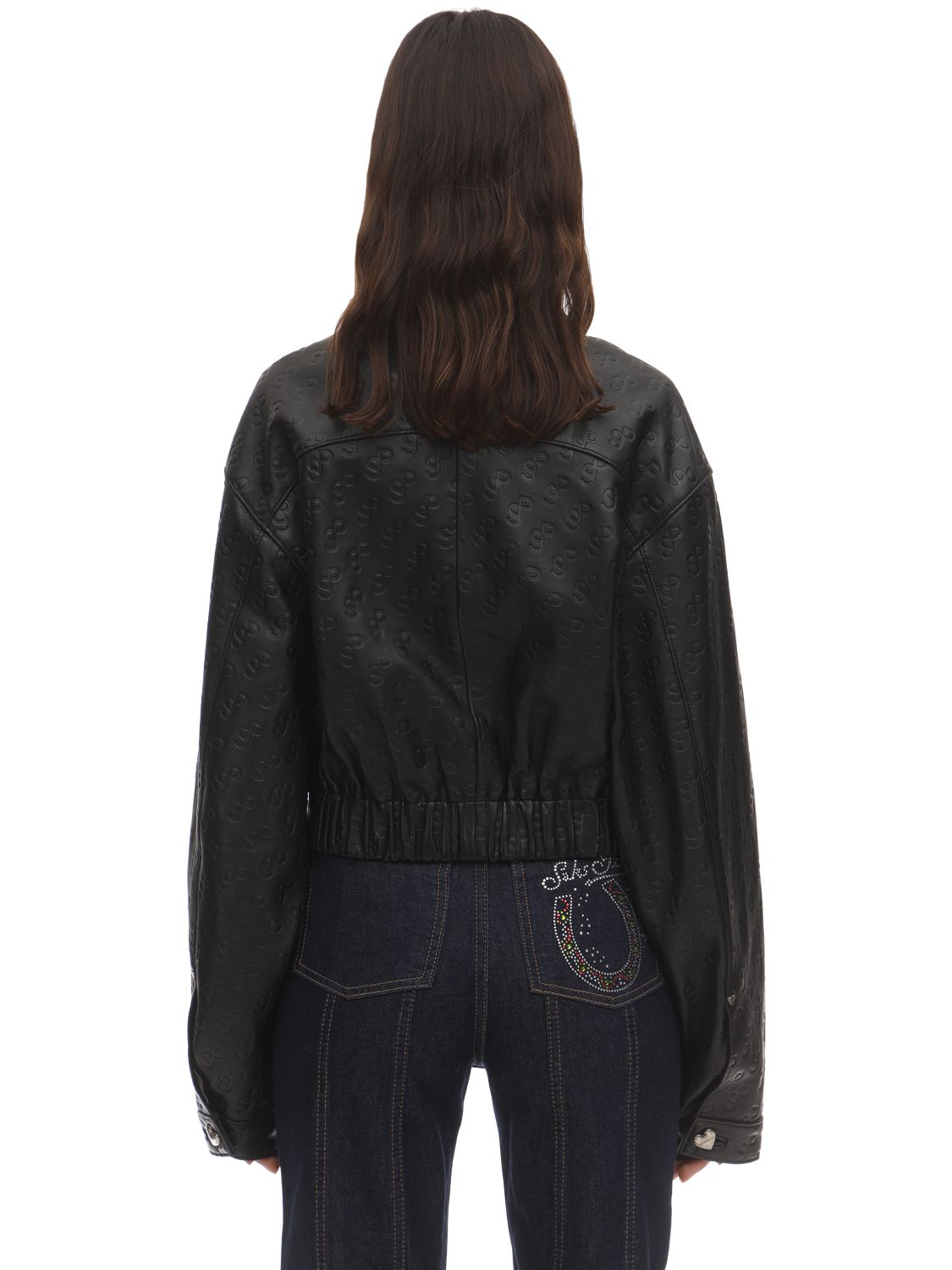 SAKS POTTS PERLA LOGO EMBOSSED LEATHER JACKET