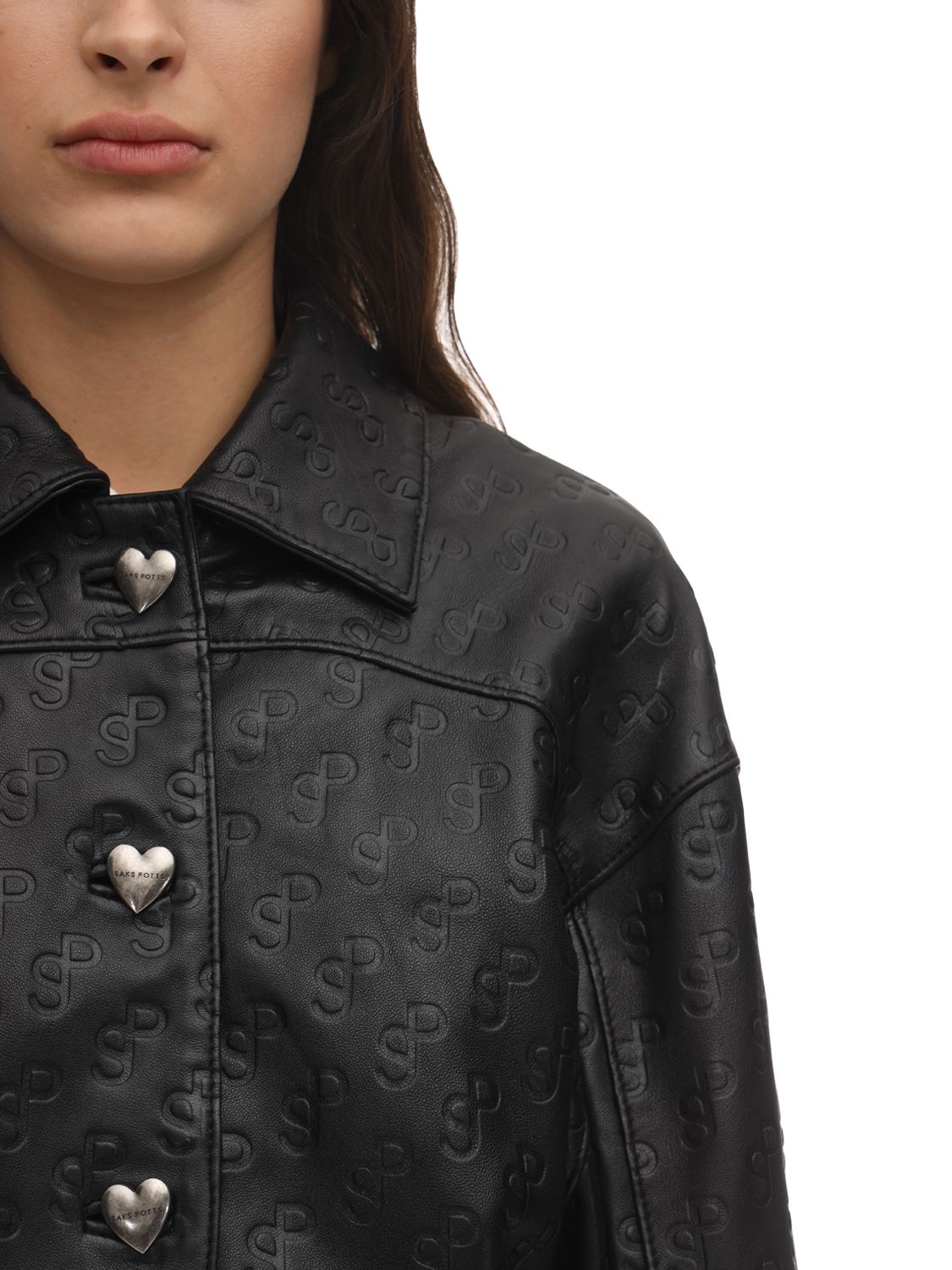 SAKS POTTS PERLA LOGO EMBOSSED LEATHER JACKET
