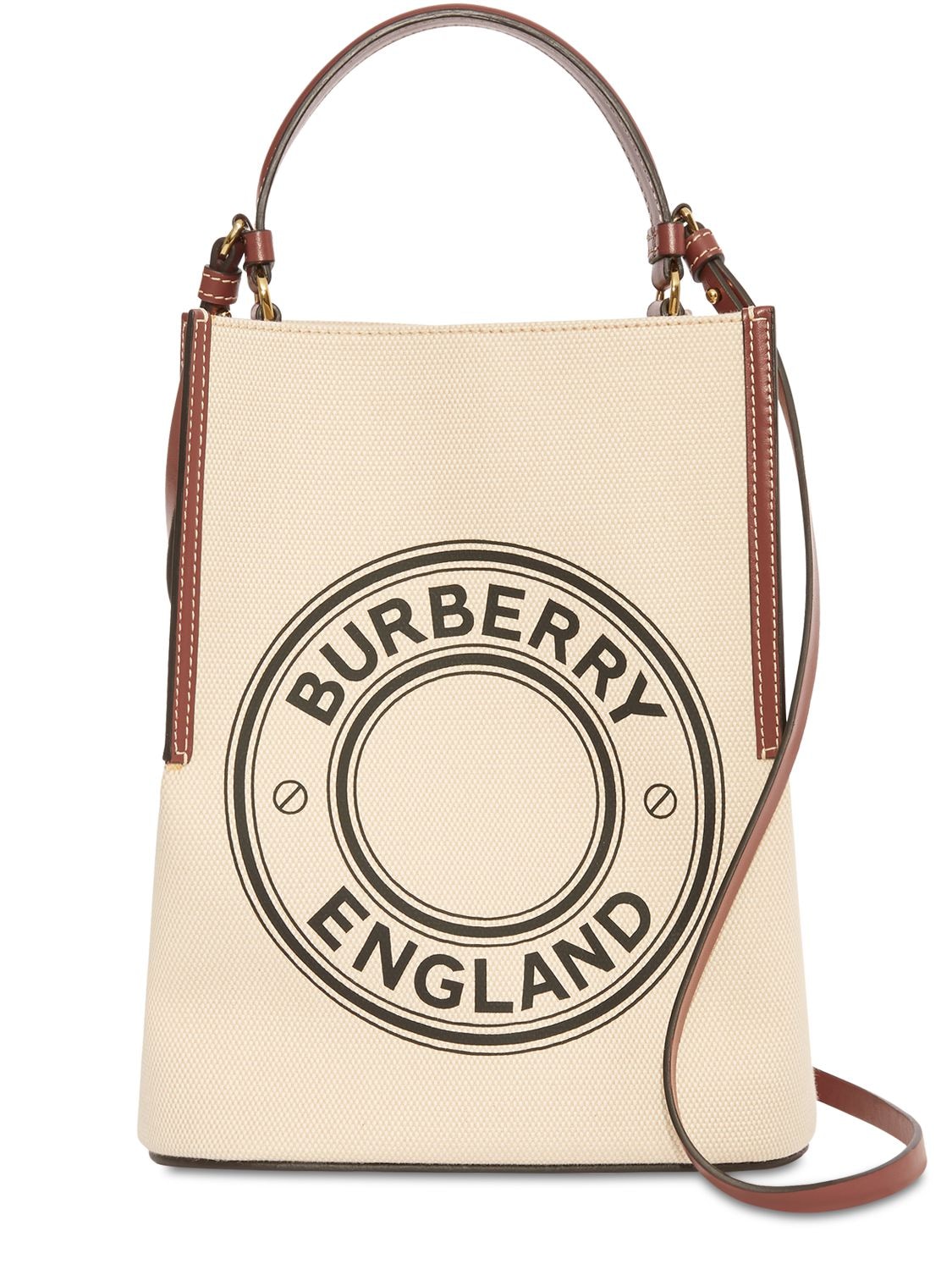 Burberry Small Peggy Logo Graphic Cotton Canvas Bucket Bag In Beige