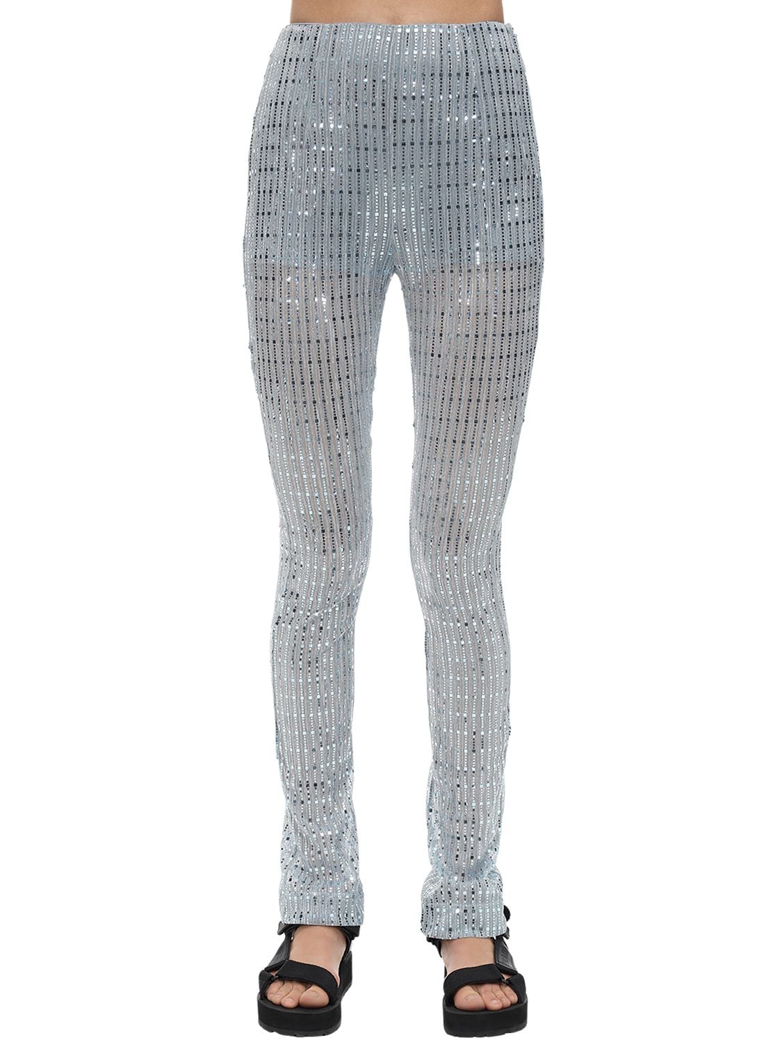 We11 Done Glittered Straight Trousers In Light Blue
