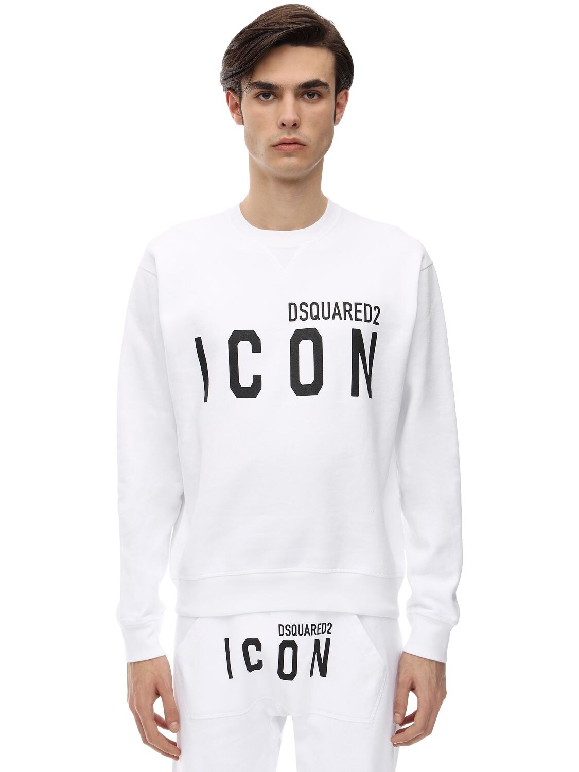 DSQUARED2 PRINT ICON LOGO COTTON JERSEY SWEATSHIRT,71IS3C004-MTAW0