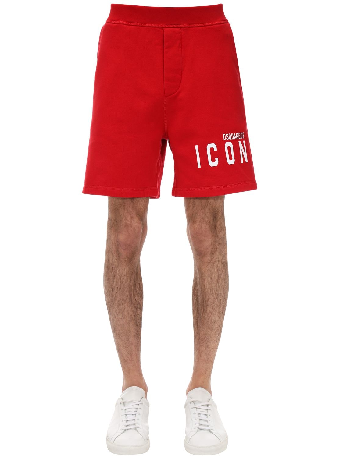 Dsquared2 Print Icon Logo Cotton Jersey Shorts In Red,white