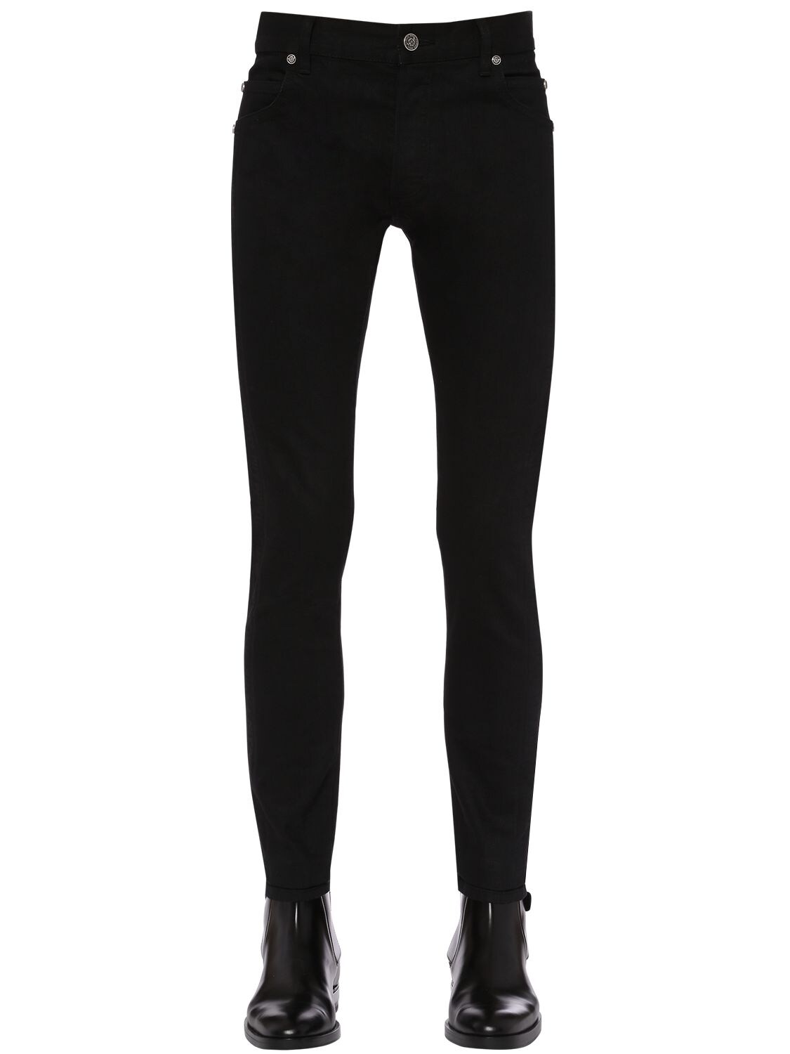 Balmain 15cm Slim Stretch Jacquard Denim Jeans In Black
