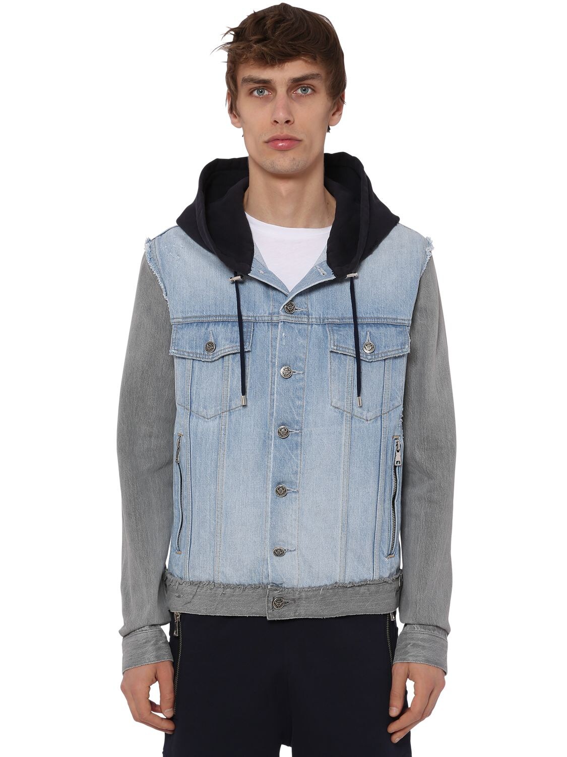 Hooded Cotton Denim & Jersey Jacket