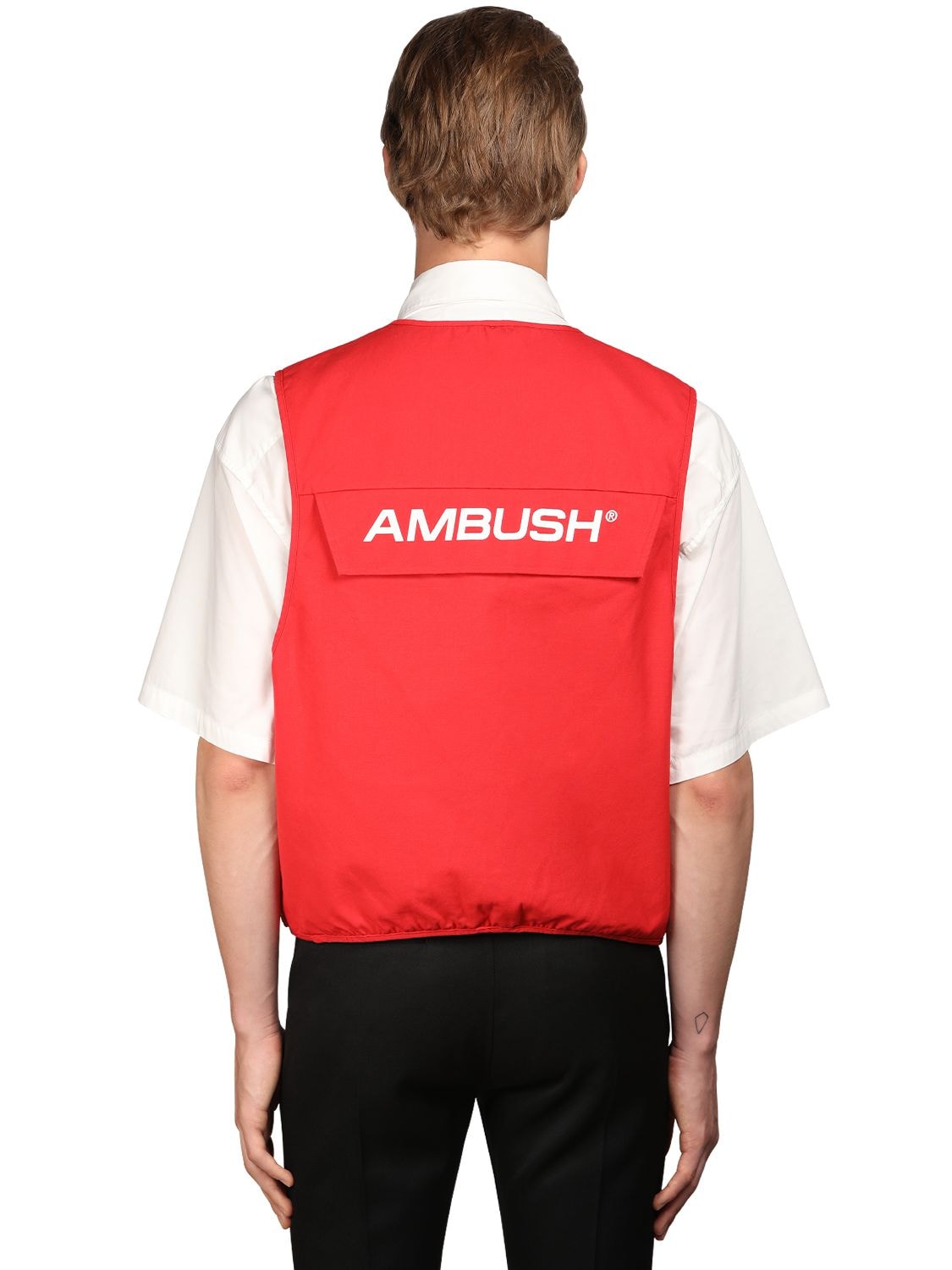 Ambush Logo Multi-pocket Cotton Utility Vest In Red