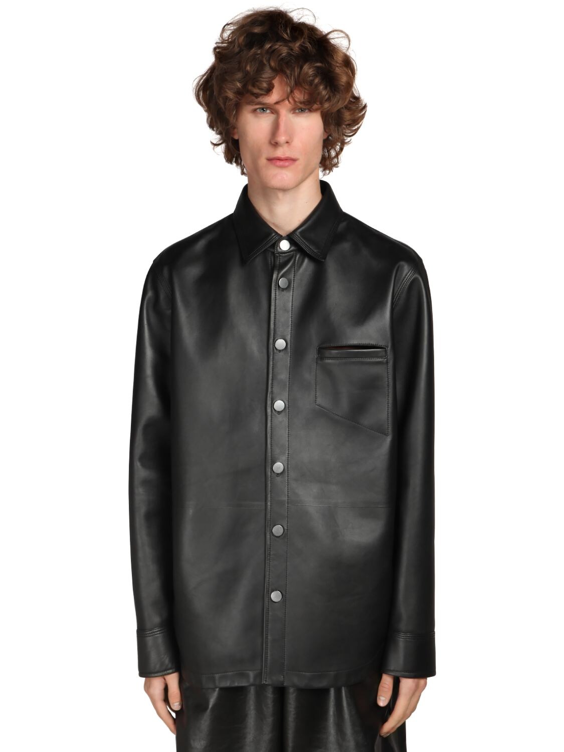 Bottega Veneta Leather Shirt Jacket In Black | ModeSens