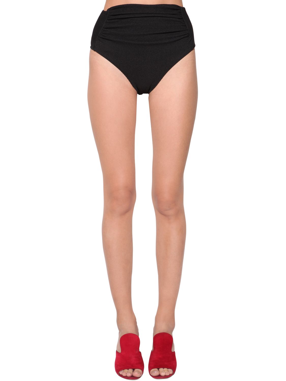 Self-portrait Womens Black Ruched High-rise Bikini Bottoms 10 In Black