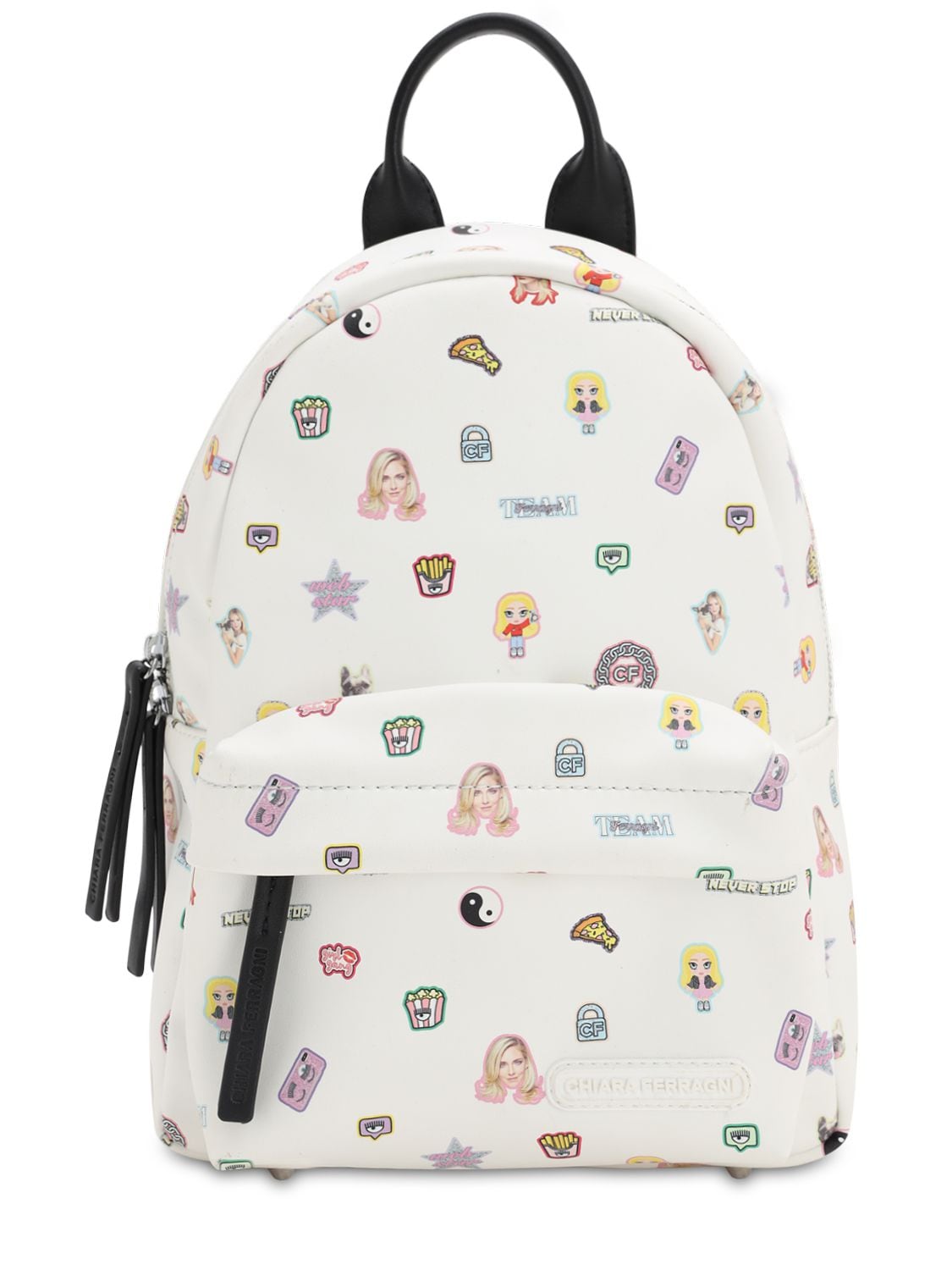 Chiara Ferragni Stickers Small Nylon Backpack In Multicolor