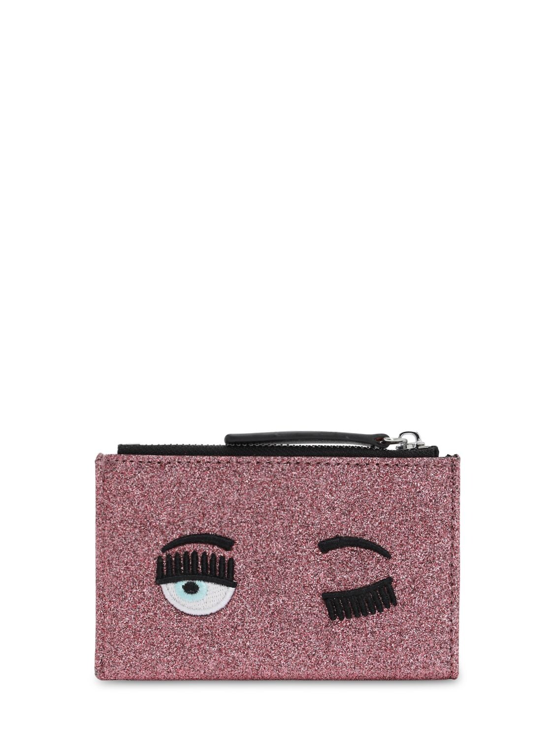 Chiara Ferragni Flirting Eye Glittered Card Holder In Pink