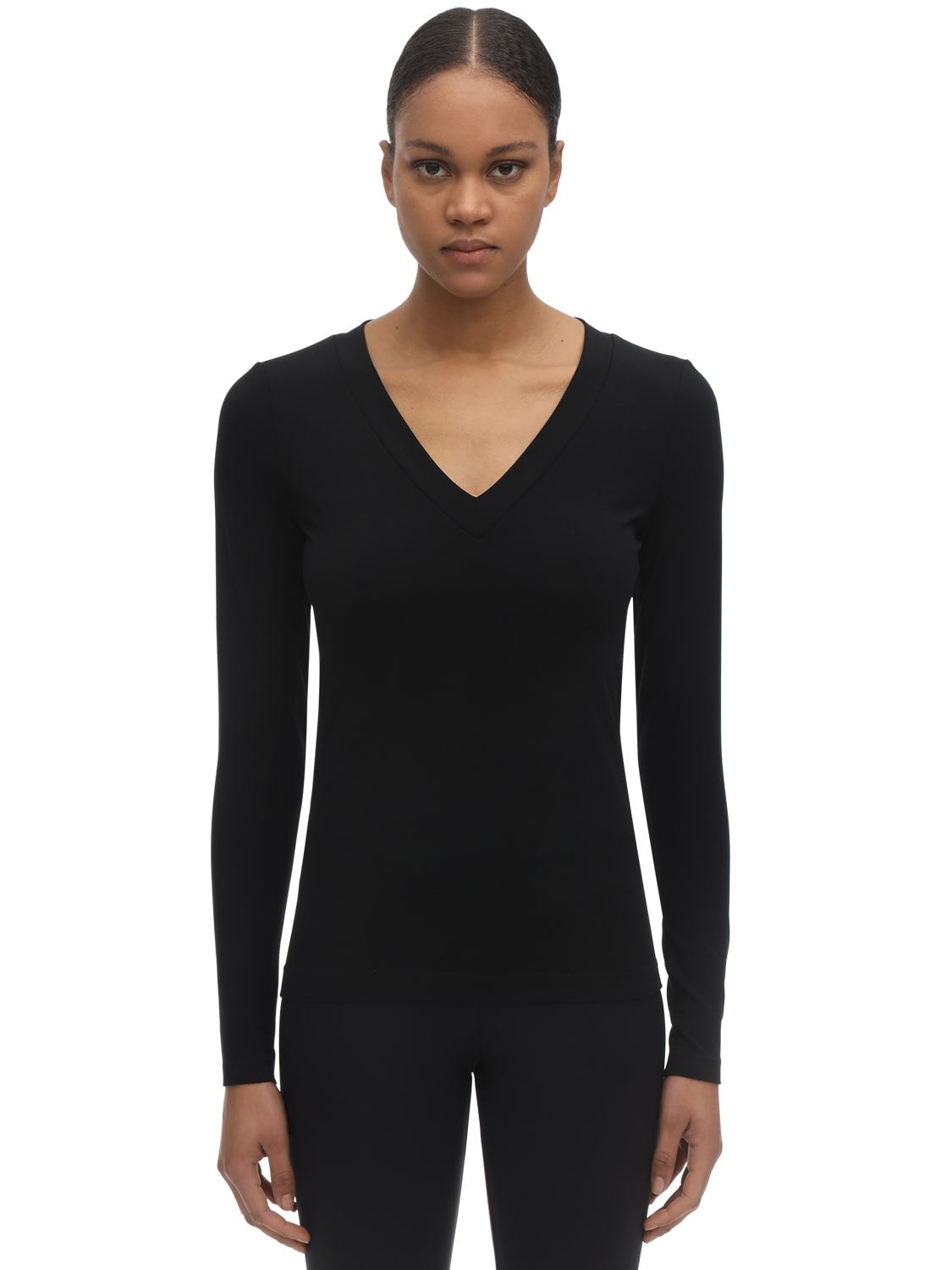 WOLFORD SUSTAINABLE AURORA MODAL V NECK TOP,71IVOP020-NZAWNQ2