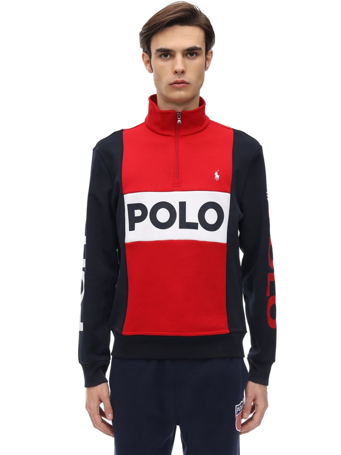 Polo Ralph Lauren Color Block Cotton Blend Sweatshirt In Red,navy ...