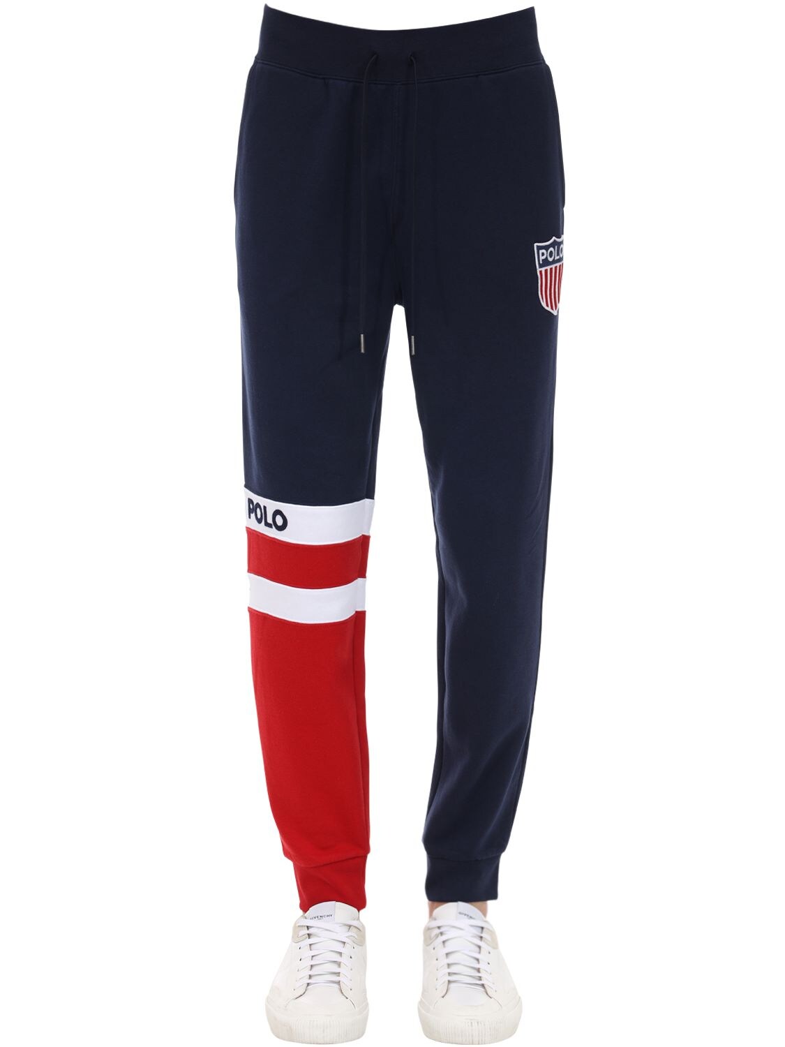 Polo Ralph Lauren Logo Patch Cotton Blend Sweat Pants In Navy,red