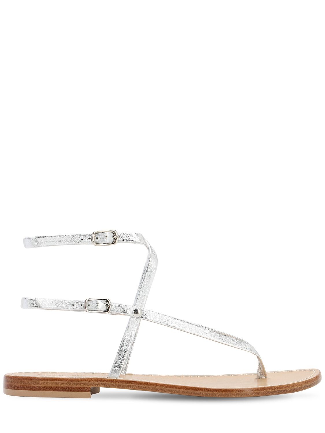 Capri Positano 10mm Anacapri Metallic Leather Sandals In Silver
