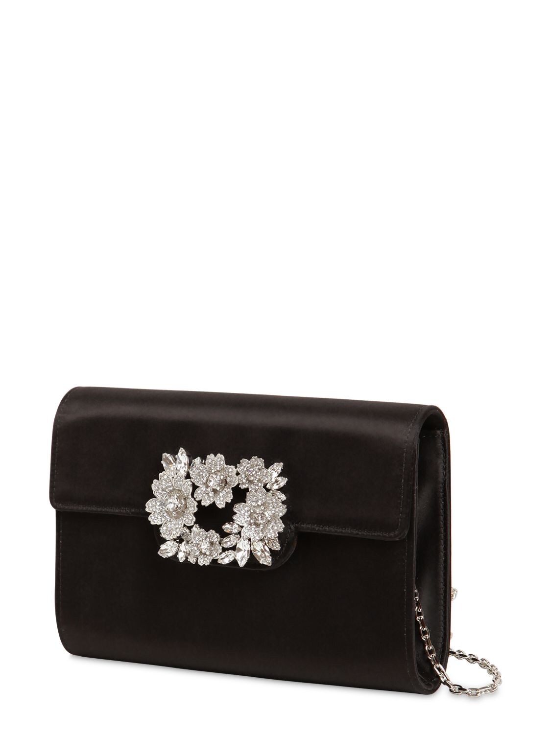 Shop Roger Vivier Bouquet Embellished Satin Clutch In Black